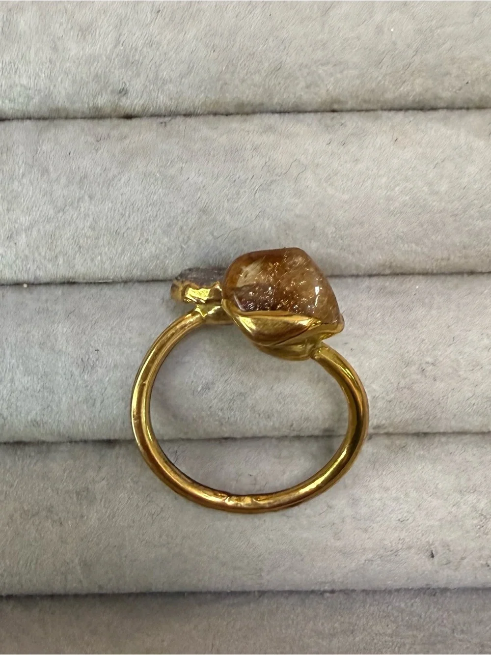 Gold Adjustable Ring with Lavender and Amber Gemstones